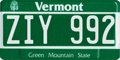 VT license plate ZIY992