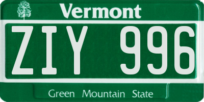 VT license plate ZIY996
