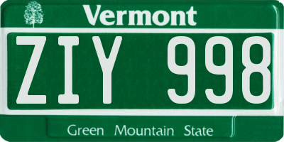 VT license plate ZIY998