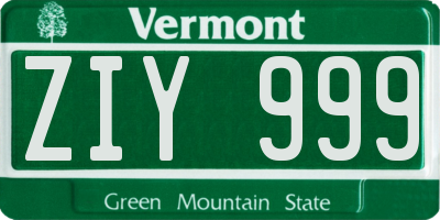 VT license plate ZIY999