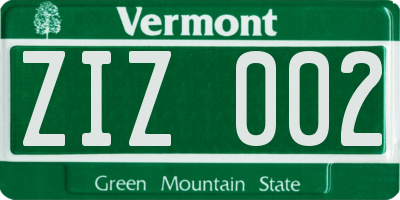 VT license plate ZIZ002