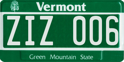 VT license plate ZIZ006