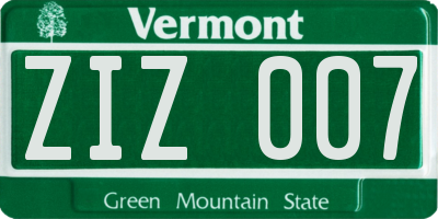VT license plate ZIZ007