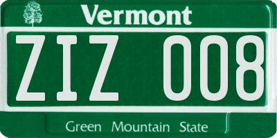 VT license plate ZIZ008