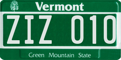 VT license plate ZIZ010