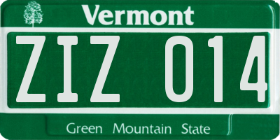 VT license plate ZIZ014