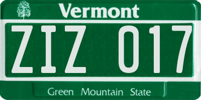 VT license plate ZIZ017