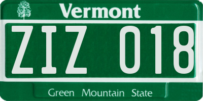 VT license plate ZIZ018