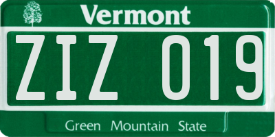 VT license plate ZIZ019