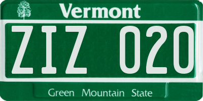 VT license plate ZIZ020