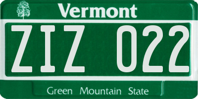 VT license plate ZIZ022
