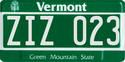 VT license plate ZIZ023