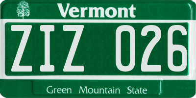 VT license plate ZIZ026