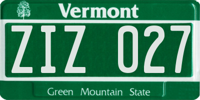 VT license plate ZIZ027