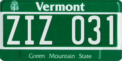 VT license plate ZIZ031