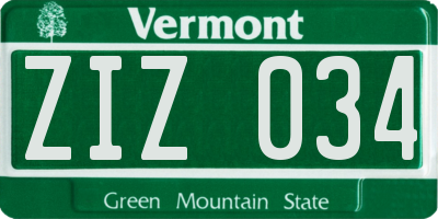 VT license plate ZIZ034