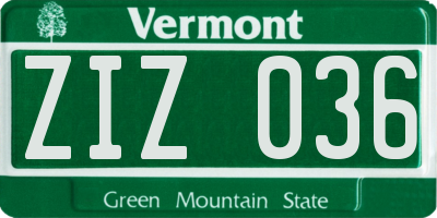 VT license plate ZIZ036