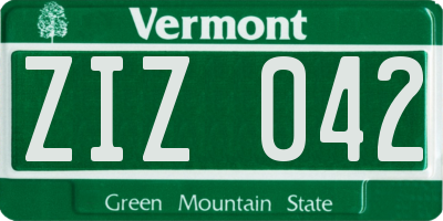 VT license plate ZIZ042