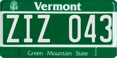 VT license plate ZIZ043