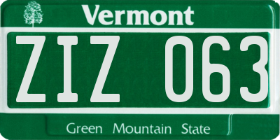 VT license plate ZIZ063