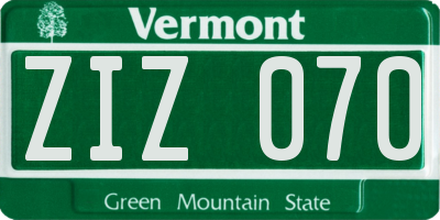 VT license plate ZIZ070