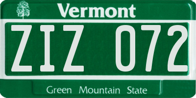 VT license plate ZIZ072