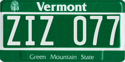 VT license plate ZIZ077