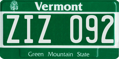 VT license plate ZIZ092