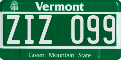 VT license plate ZIZ099