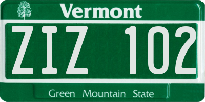 VT license plate ZIZ102