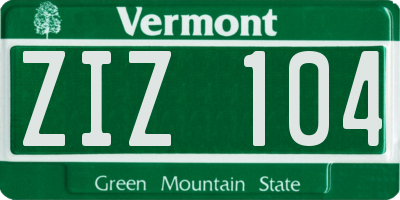 VT license plate ZIZ104