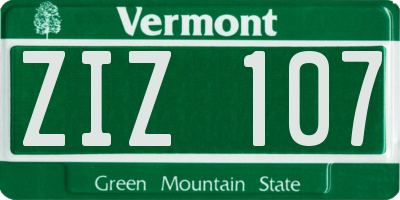 VT license plate ZIZ107