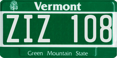 VT license plate ZIZ108