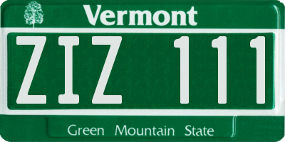VT license plate ZIZ111