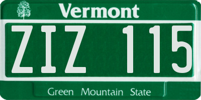 VT license plate ZIZ115