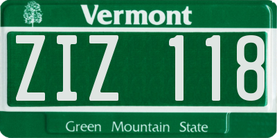 VT license plate ZIZ118