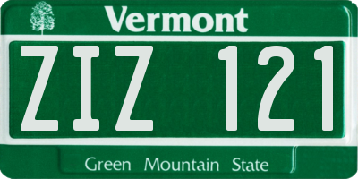 VT license plate ZIZ121