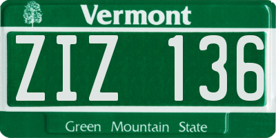 VT license plate ZIZ136