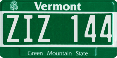 VT license plate ZIZ144