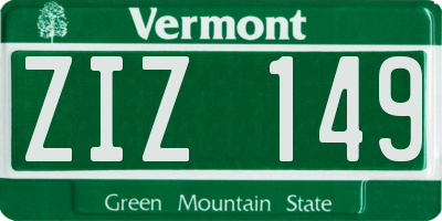 VT license plate ZIZ149