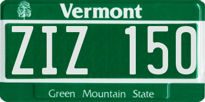 VT license plate ZIZ150