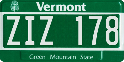 VT license plate ZIZ178