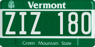 VT license plate ZIZ180