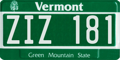 VT license plate ZIZ181