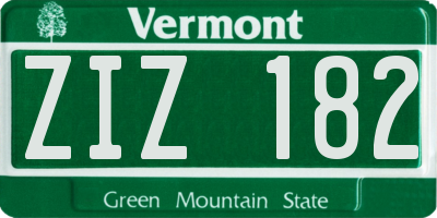 VT license plate ZIZ182