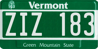 VT license plate ZIZ183