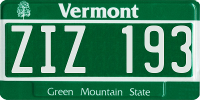 VT license plate ZIZ193