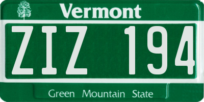 VT license plate ZIZ194