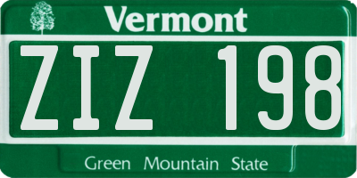 VT license plate ZIZ198