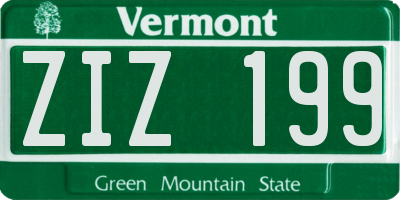 VT license plate ZIZ199